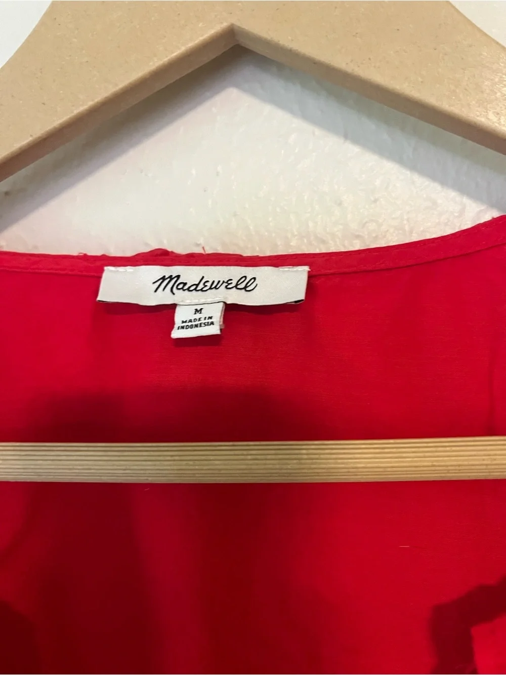 Tomato Red Madewell Silk Cotton Ruffle Collar Puff Sleeve Blouse Top Size M